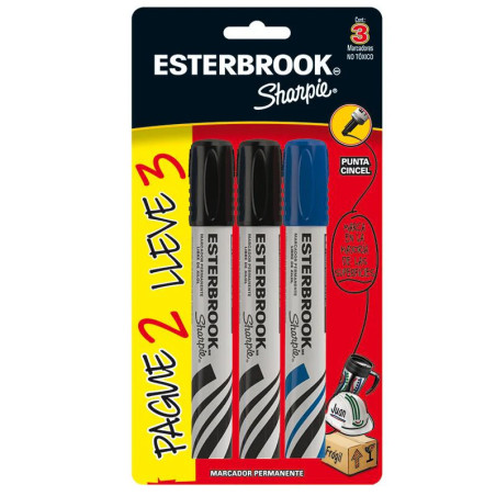 MARCADOR ESTERBROOK PERMANENTE CINCEL NEGRO 2 MAS 1 | c3mayorista.com
