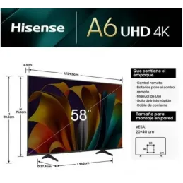 PANTALLA HISENSE 58" 58A6NV LED 4K UHD Vidaa U7 Smart 60Hz Resolución 3840 x 2160 RGB